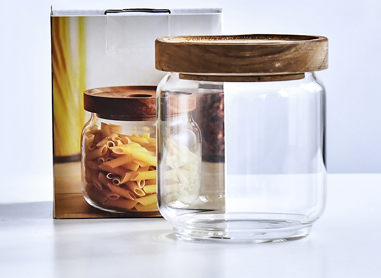 Acacia Glass Storage Can Kitchen Food Coarse