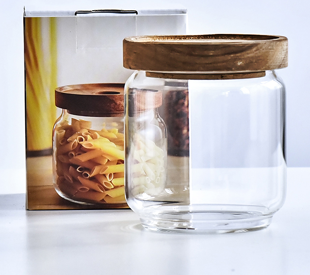 Acacia Glass Storage Can Kitchen Food Coarse