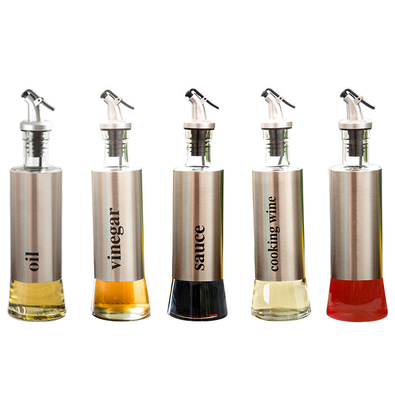 Non kitchen pot seasoning bottle Stainless steel tank leak proof glass bottle household vinegar pot sauce bottle seasoning bottle