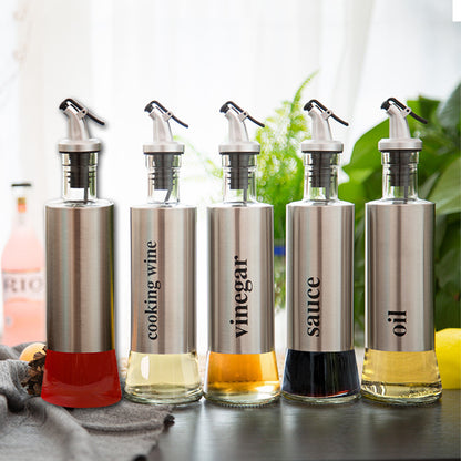 Non kitchen pot seasoning bottle Stainless steel tank leak proof glass bottle household vinegar pot sauce bottle seasoning bottle