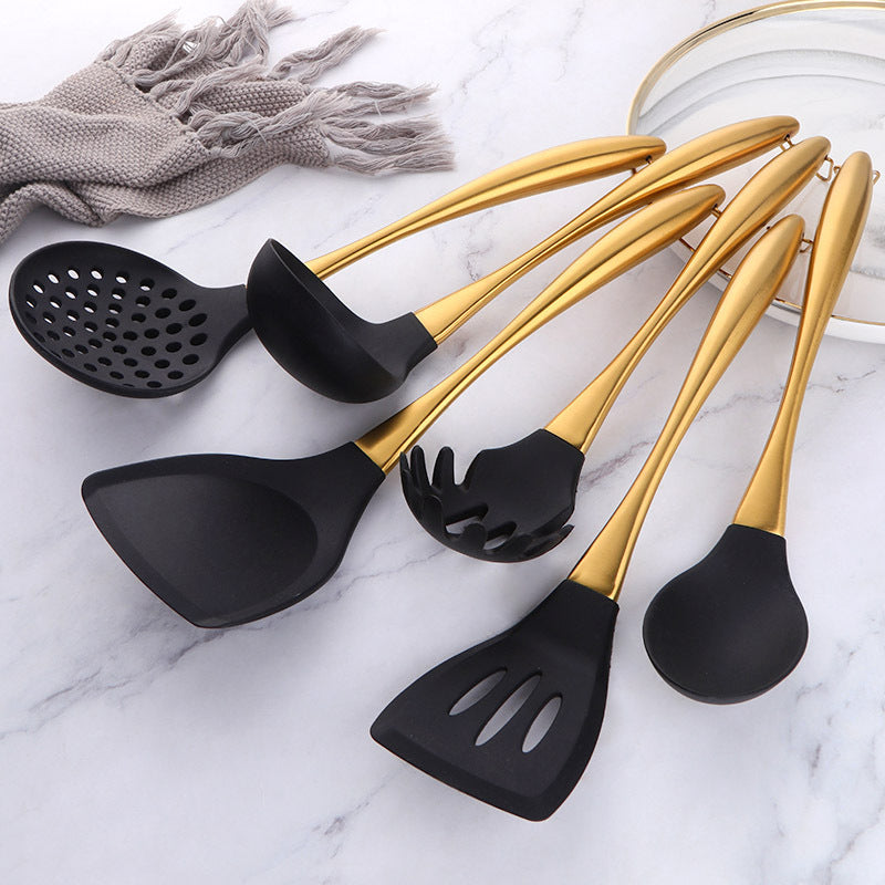 Kitchen Non-stick Pan Stir-fry Shovel Stainless Steel Kitchenware 7-piece Set With Stand