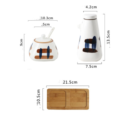 Japanese Style Kitchen Supplies Sauce Vinegar Bottle Reserve Bottle Hand-painted Ceramic Seasoning Bottle