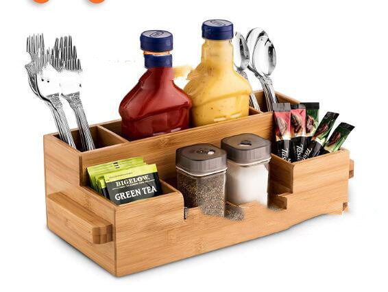 Soy Sauce Bottle Seasoning Jar Storage Kitchen Rack Bamboo Seasoning Box Wooden