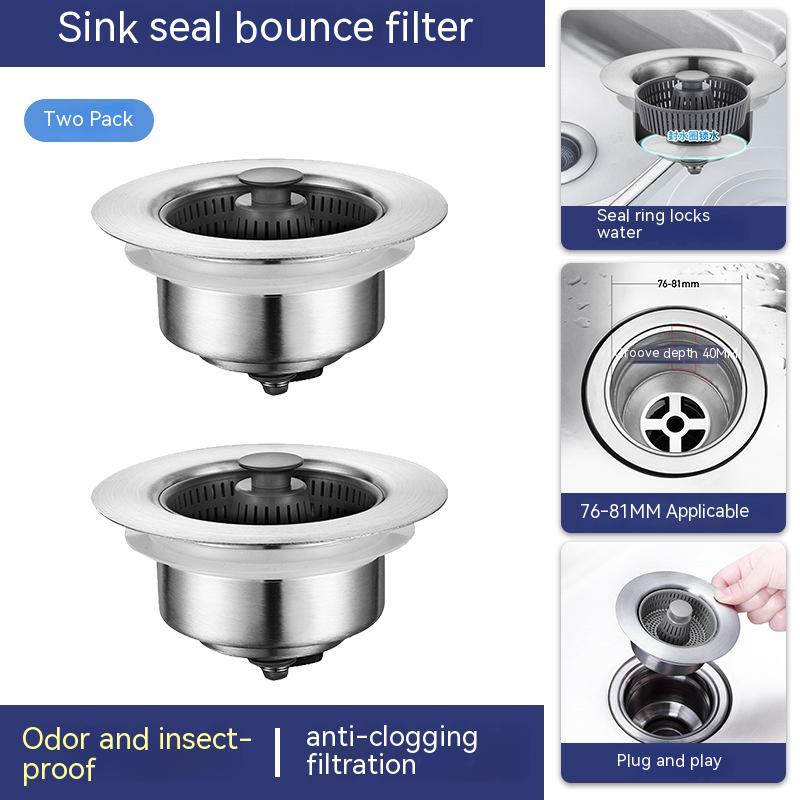 Stainless Steel Kitchen Sink Bounce Core Drain Cap Filter Net