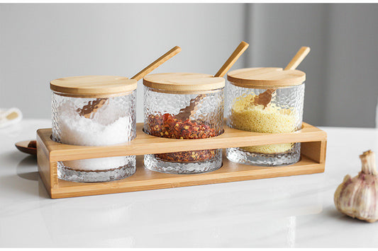 Household Kitchen Glass Seasoning Box Bamboo Lid Seasoning Bottle