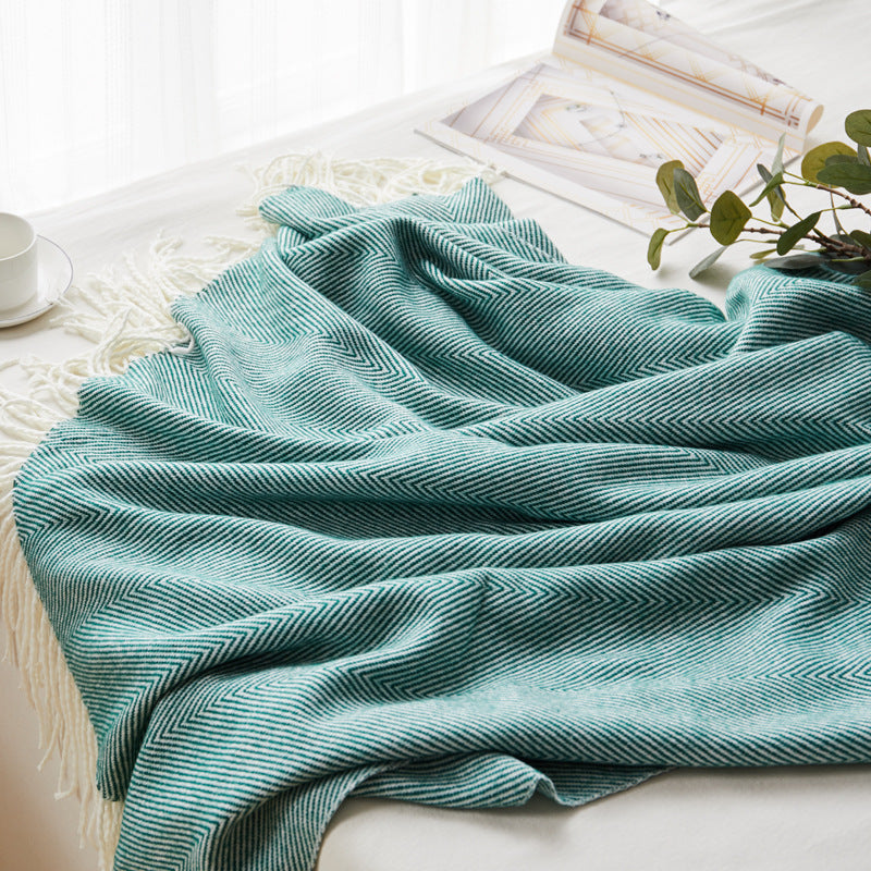 Woven Jacquard Woven Wave Pattern Herringbone Fringe Blanket