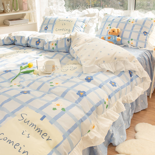 Korean Bed Skirt Pure Cotton Bed Four-piece Set 100 Cotton