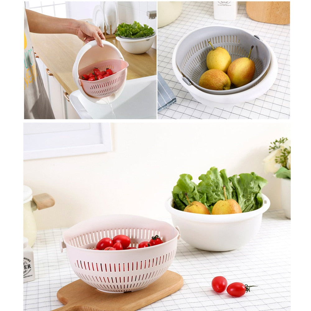 Portable Detachable Double-Layer Hollow Fruit and Vegetable Cleaning Drain Basket Washed Rice Noodles