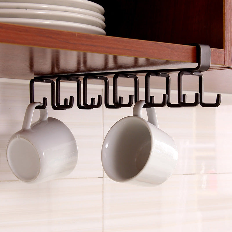 Cross-border flat iron metal hook hanging traceless nail-free cabinet kitchen and toilet hook kitchen cup rack drainage rack