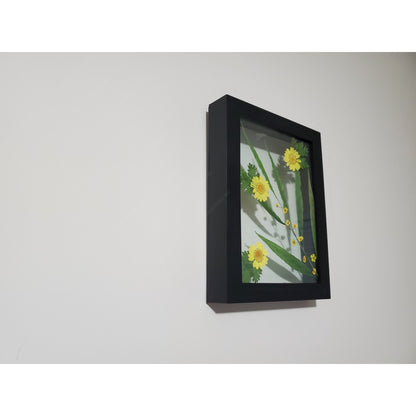 Yellow flower herbarium on frame