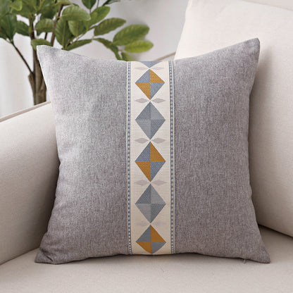 Geometric embroidery national style linen pillow