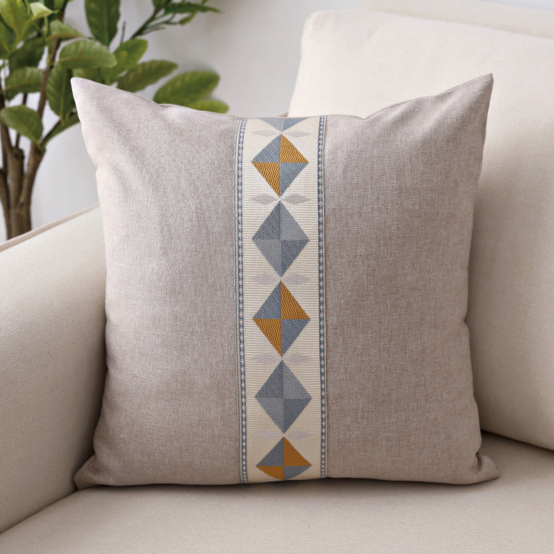 Geometric embroidery national style linen pillow