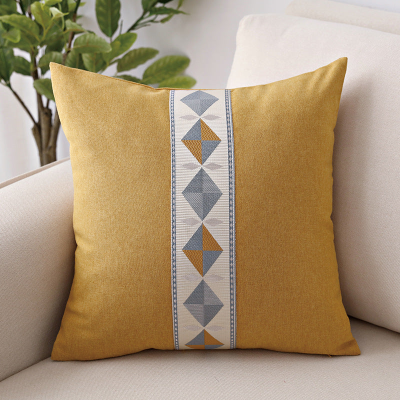 Geometric embroidery national style linen pillow