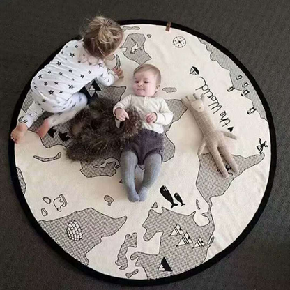 World Map Play Mats Funny Cartoon Newborn baby Carpet Boy Girl Crawling Blanket Kids Round Maze Game Mat Play Toys