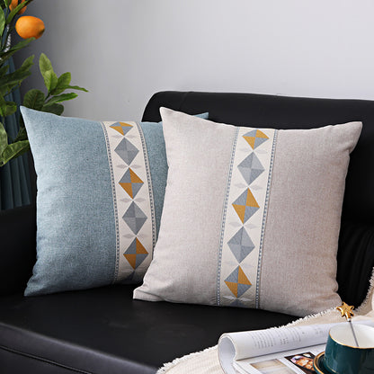 Geometric embroidery national style linen pillow